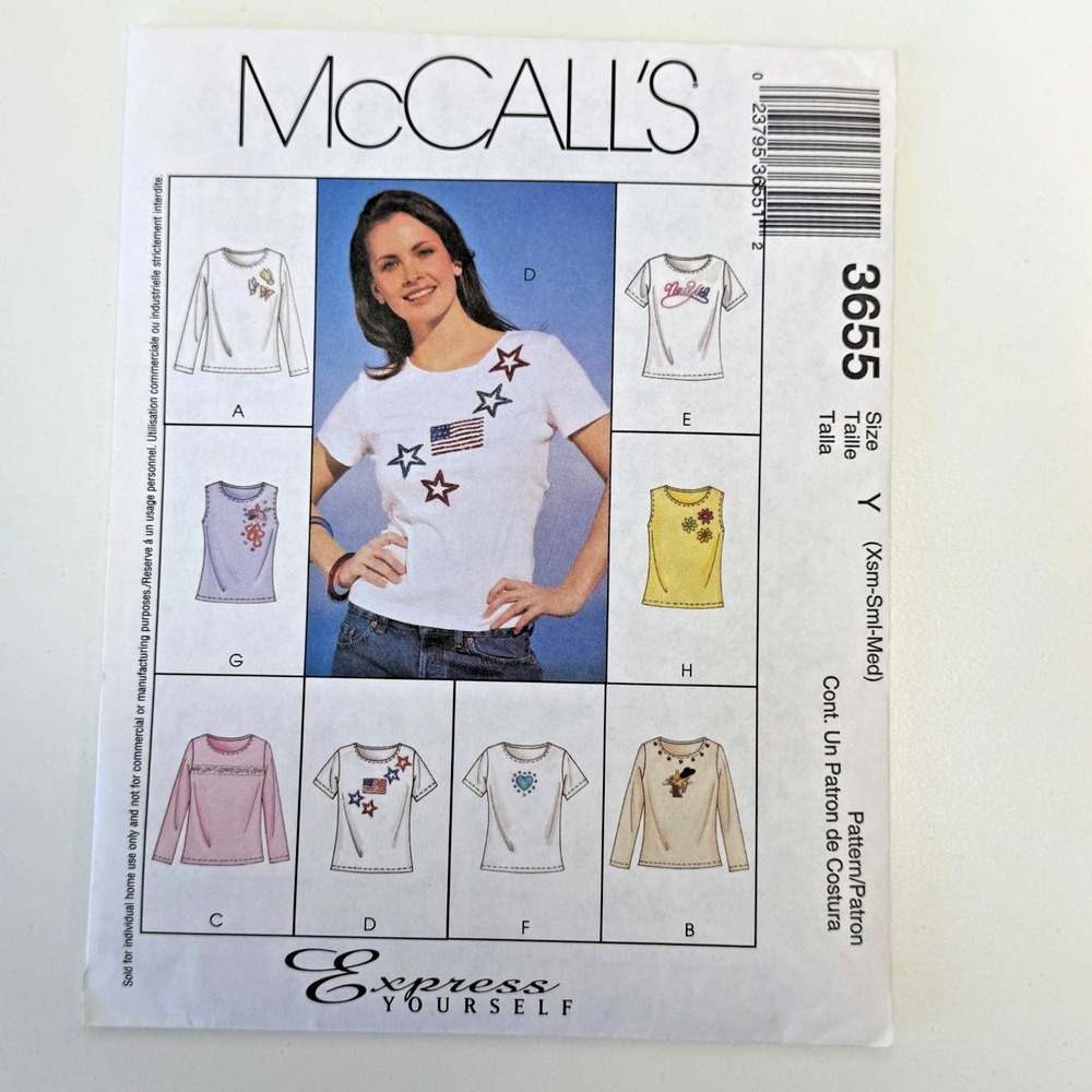McCALLS 3655 Uncut Sewing Pattern T-Shirt Tee Shirt Pattern Tank Top XS SM MED